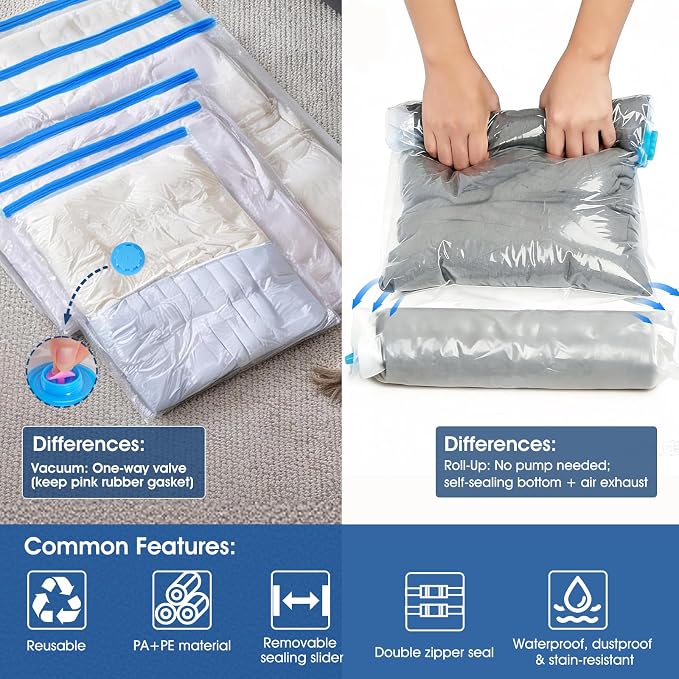 AROIC 50 Pack Vacuum Storage Bags, 5 Sizes + 2 Roll-up (8 Each) Space Saver - Image 3