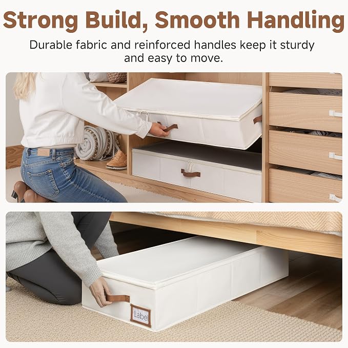 StorageWorks 7 Inch Low Profile Under Bed Clothes Storage Bins with Lids | Reinforced Structure, Resists Sagging, Handles & Label Holder, Foldable Stackable Closet Storage for Clothes, Blankets, Toys - Image 4