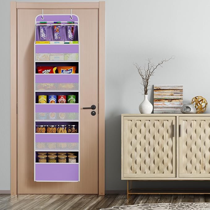Univivi Fabric Over the Door Organizer for Baby Nursery, Purple, 6-Shelf - Image 6