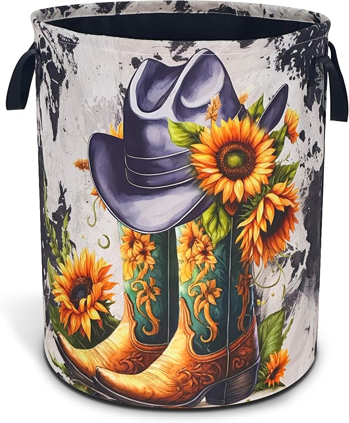 American Western Cowboy Hat Boots Laundry Basket Oxford Cloth 18.9 x 16.5In by Unknown