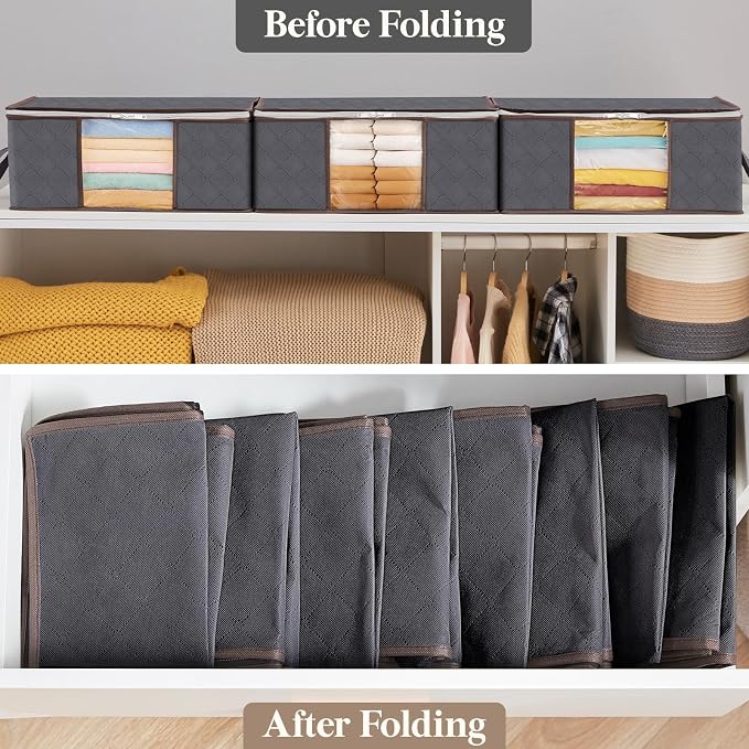 Lifewit 6 Pack Clothes Storage Bag, Foldable Storage Bin Closet Organizer with Reinforced Handle, Sturdy Fabric Blanket Storage with Clear Window, Storage Containers for Clothing, Bedding, Gray - Image 6