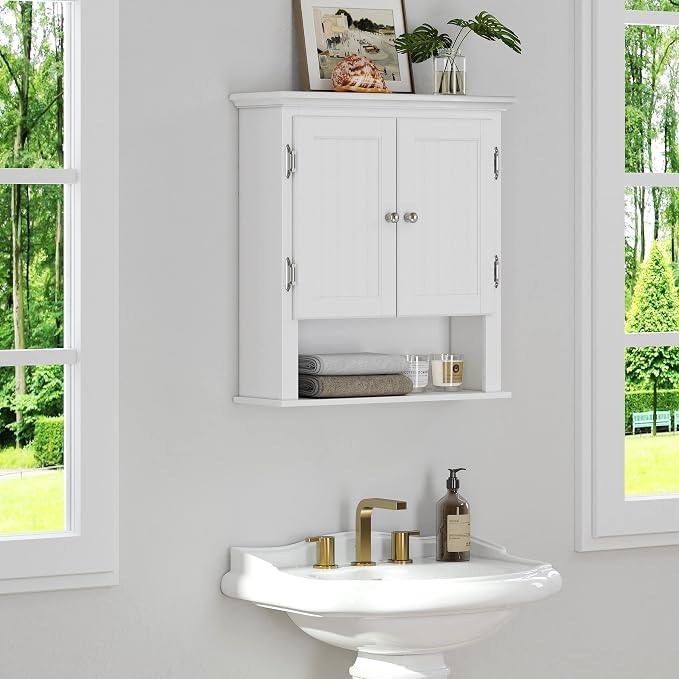 UTEX Bathroom Wall Cabinet Over Toilet, White Wall-Mounted Medicine Cabinet - Image 5