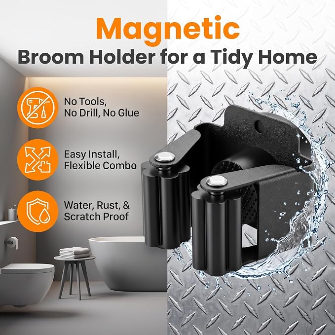 4 Pack Strong Magnetic Broom Holder, Black - Image 4