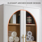 Bathroom Wall Cabinet, 23.5×31.4'' Storage Cabinet, Arched Cabinet Wall Mount with Adjustable Shelf & Glass Doors, Medicine Cabinet for Laundry Room, Bathroom, Kitchen, Living,White/Natural Oak,1PC - Image 5