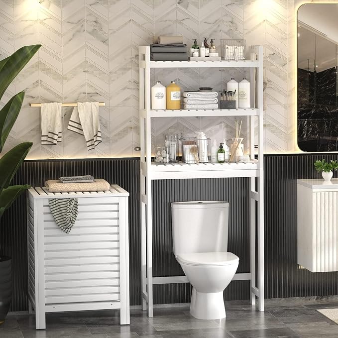 Homykic Over The Toilet Storage, 3-Tier Bamboo Bathroom Shelf, White - Image 4