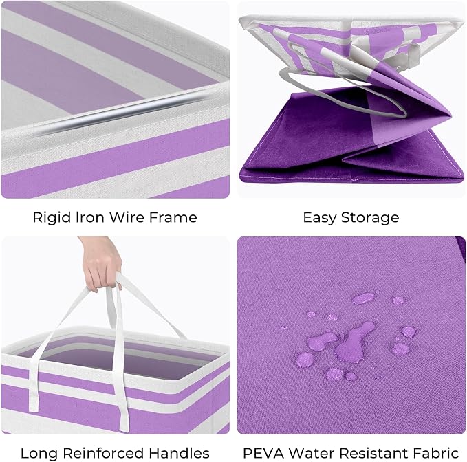 HomeHacks 2 Pack Laundry Baskets, Laundry Hampers Bags (Purple 88Lx2) | Waterproof, Freestanding, Collapsible Clothes Hamper with Reinforced Handles in Laundry Room, Dorm, Bathroom, Bedroom - Image 2