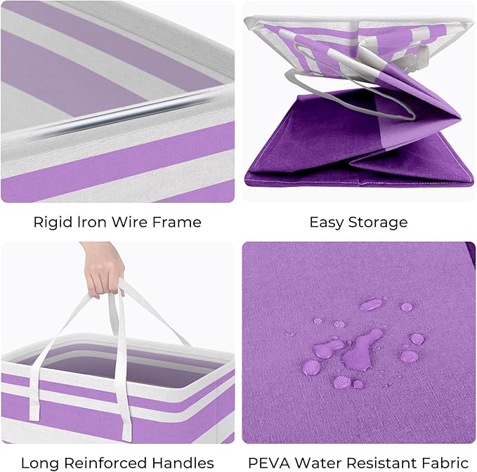 HomeHacks 2 Pack Laundry Baskets, Laundry Hampers Bags (Purple 75Lx2) | Waterproof, Freestanding, Collapsible Clothes Hamper with Reinforced Handles in Laundry Room, Dorm, Bathroom, Bedroom - Image 2