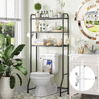 Simple Trending Expandable Over The Toilet Storage Rack, Metal 3 Tier Bathroom Organizer Shelf with Paper Holder and 3 Hooks, Black - Image 6