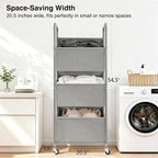 STO STO 3-Tier Vertical Rolling Laundry Hamper, Removable Bags, Gray Faric - Image 3