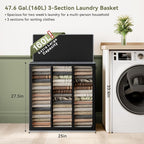 SOLEDI 160L Laundry Hamper 3 Section, Extra Large Laundry Hamper with Lid, Dirty Clothes Hamper with Sturdy Handle, Large Laundry Basket Organizer for Laundry Room, Bedroom, Hampers for Laundry - Image 2