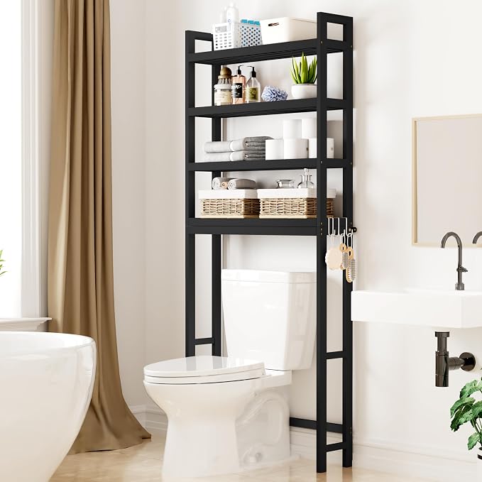 Smiry Bamboo Over The Toilet Storage Cabinet, 4 Tier, Black by Smiry