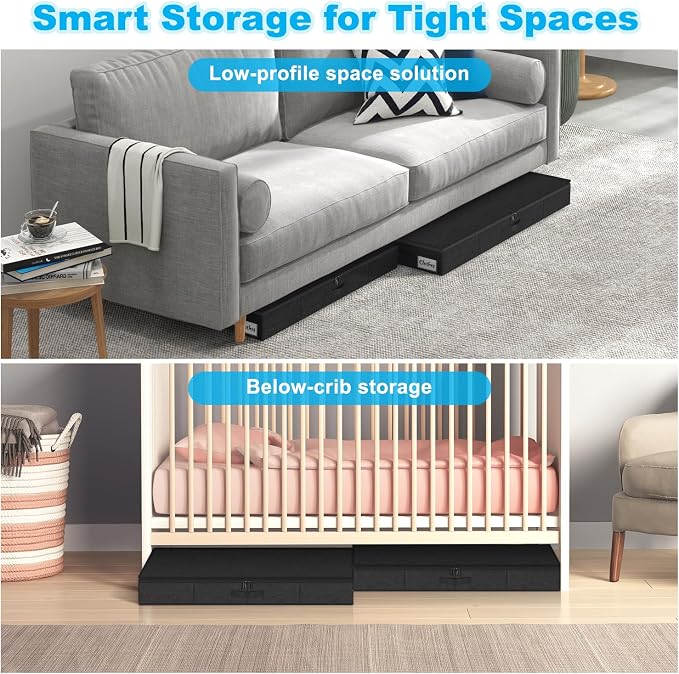 Under Bed Storage Container Bins 2 Pack, 4.5 Inch Slim Low Profile Underbed Clothes Storage Organizer for Dorm & Home, Use for Blanket and Toy Storage Box W/ Sturdy Bottom/Sides, Foldable Thick Fabric - Image 5
