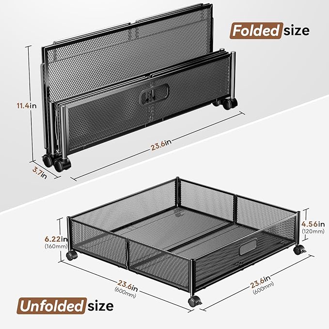 PHINOX Under Bed Storage with Wheels & Handle,Metal,Large,4 Pack,Black | Tool-free assembly, glide smoothly, easy reach, foldable, maxmazie low-profile beds, dorm, keep seasonal clothes, shoes fresh - Image 2