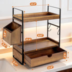 2-Tier Bathroom Counter Organizer, Acacia Wood Vanity Shelf with Drawer - Image 2