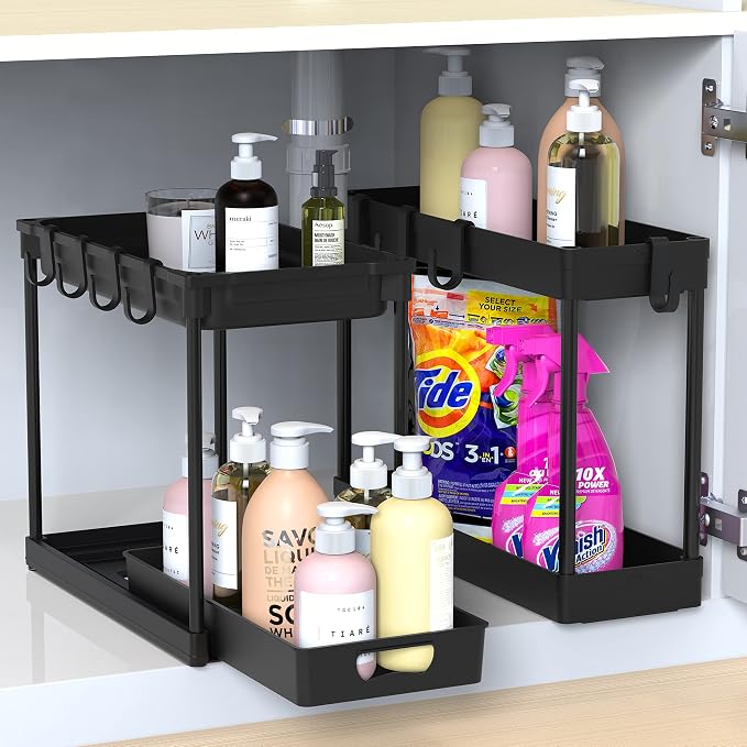 Simple Houseware 2-Tier Standard Under Sink Storage Organizer, Black - Image 2