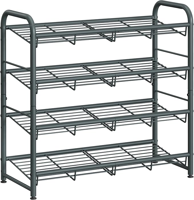 SONGMICS 4-Tier Stackable Metal Shoe Rack, Holds Up to 16 Pairs of Shoes | Shoe Organizer for Closet, Entryway, and Small Spaces, with Adjustable Slanted Shelves, Grey, DAVIAN Collection ULMR067G01 by Unknown