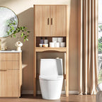 Vabches Farmhouse Over the Toilet Storage Cabinet with 2 Fluted Doors, Oak by Vabches