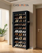CASAMAYA Shoe Rack with Covers, 10 Tiers Tall Shoe Rack Organizer, Large Capacity Shoe Shelf Storage, Hold 30 Pairs of Shoes, Vertical Shoe Storage Organizer for Closet, Entryway, Black, SRT103B01 - Image 2