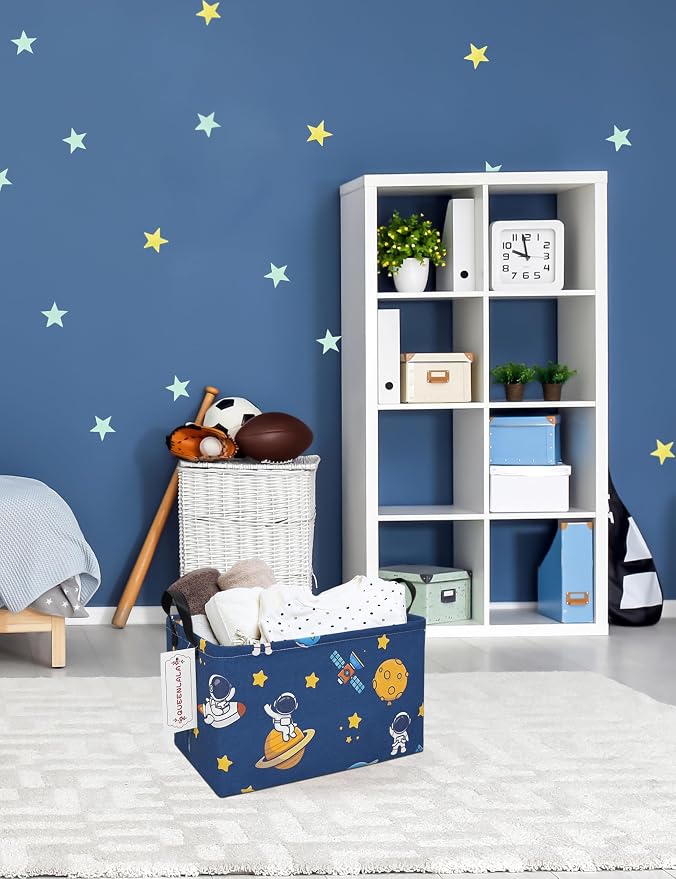 Rectangular Collapsible Laundry Basket with Side Handles, Star Astronaut - Image 6