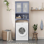 Yaheetech Slim Over the Toilet Storage Cabinet, Frosted Glass Doors, Gray - Image 2