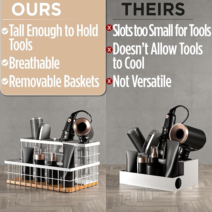 Hair Tool Organizer Countertop, Breathable Metal & Bamboo, Heat-Resistant - Image 5
