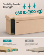 SONGMICS 43.3 Inches Folding Storage Ottoman Bench, Load 660 lb | Ottoman Foot Rest, Storage Chest, for Living Room, Entryway, Apricot and Ink Black, MINOTA Collection ULSF077O01 - Image 5