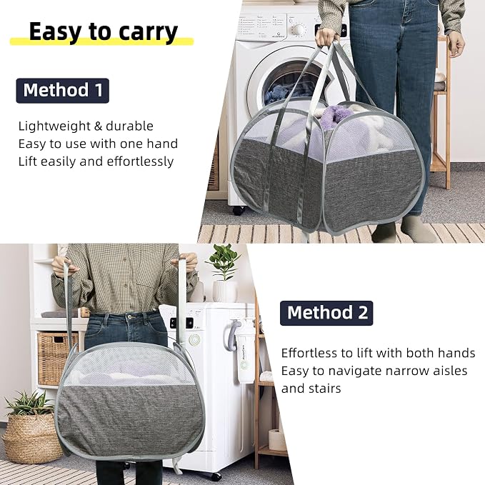 Collapsible Laundry Basket, 90L Tear Proof Mesh Pop-up Hamper 2PCS - Image 5