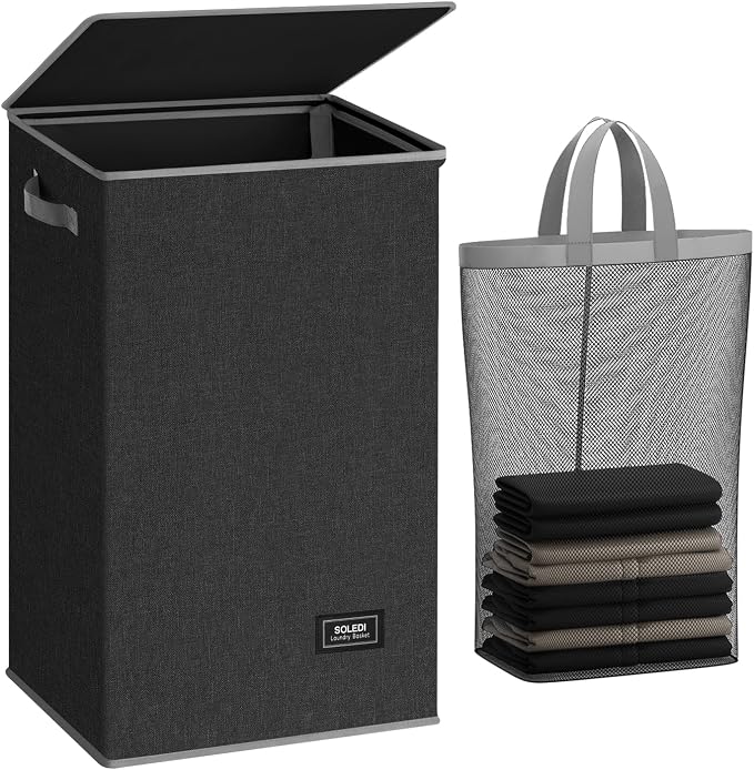 SOLEDI 90L Laundry Hamper with Lid, Large Collapsible Laundry Basket by SOLEDI
