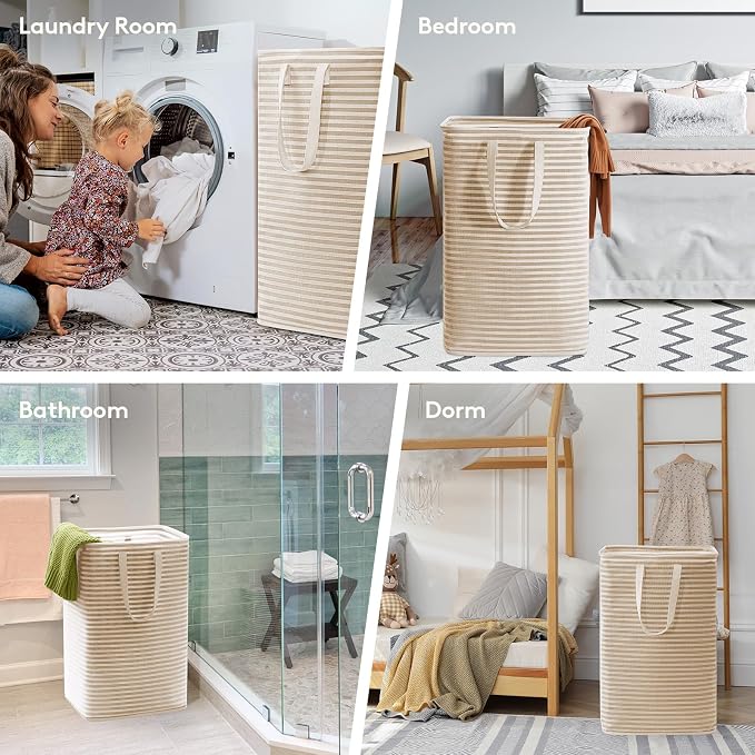 Lifewit 1 Pack Laundry Basket 80L Each, Collapsible Clothes Hamper with Reinforced Handles, Freestanding Waterproof Design for Bedroom and Laundry Room, Beige 80L Total - Image 6