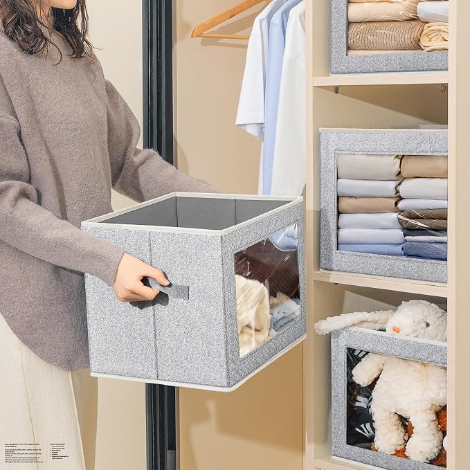 Homsorout Fabric Storage Bins with Lids, Large Storage Cubes with Window, Fabric Storage Baskets Bins for shelves, Closet Storage Boxes for Clothes, Towel, Office, 4 Packs, Blended - Image 5