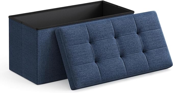 SONGMICS 30 Inches Folding Storage Ottoman Bench, Load 660 lb | Ottoman Foot Rest, Storage Chest, for Living Room, Entryway, Midnight Blue and Ink Black, MINOTA Collection ULSF47IN by Unknown