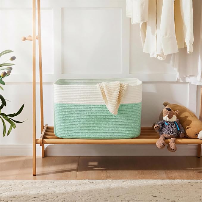 Artfeel Blanket Basket,Rectangle Woven Baskets for Storage,65L Laundry Basket for Decorative Nursery Blanket,Toys,Dirty Clothes and Magazine in Shelves,Baby Room,and Living Room - Image 4