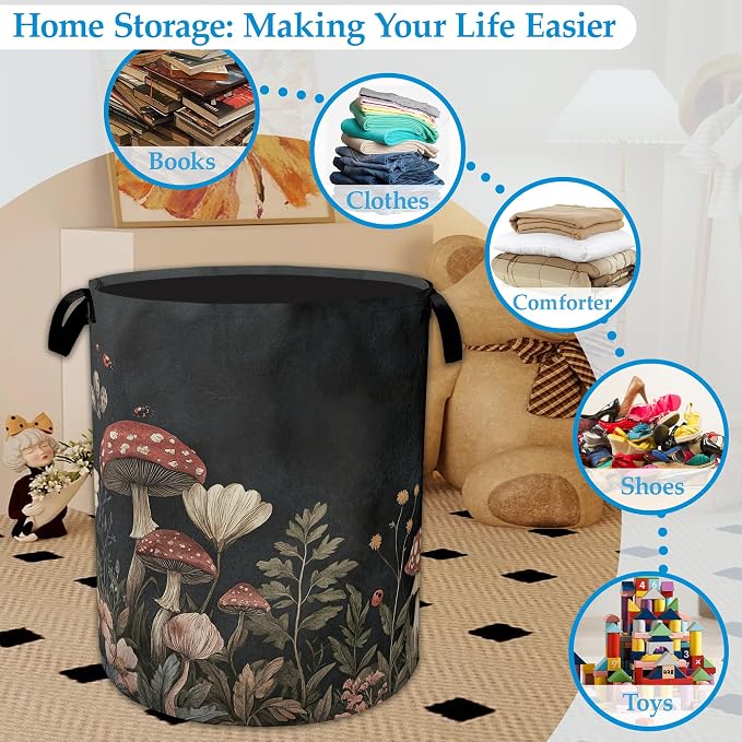 Mushrooms Forest Laundry Basket Collapsible Laundry Hamper, Oxford Cloth Storage Bin for Room/Bathroom/Bedroom/Dormitories 16" X 20.8" - Image 5