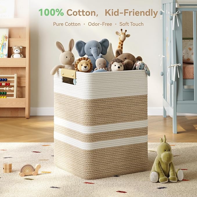 Nunsino 90L Laundry Basket, Cotton Rope Laundry Hamper with Leather Handles - Image 4