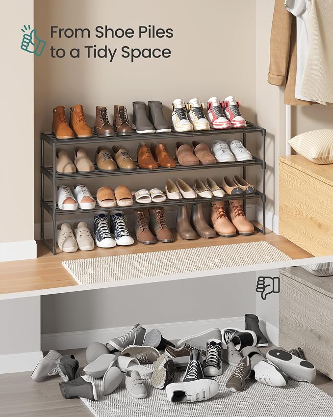 SONGMICS Shoe Rack, 3-Tier Shoe Organizer, Metal Storage Shelf | for Entryway, Upright or Upside Down, for 20-24 Pairs, Stackable, 11.8 x 46.1 x 21.7 Inches, Black ULSA033B01 - Image 9