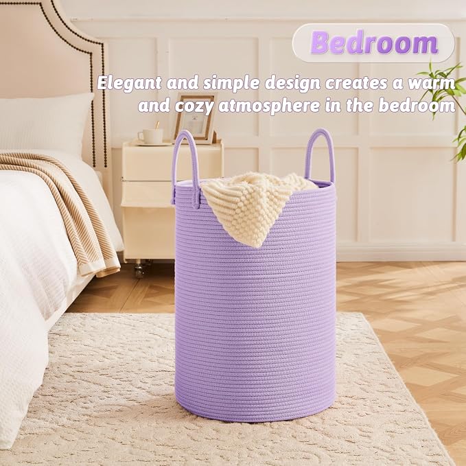 Artfeel Laundry Basket,Woven Cotton Rope Laundry Hamper,100L for Decorative Storage of Dirty Clothes,Toys and Blankets in Bathroom,Baby Room and Living Room - Image 3