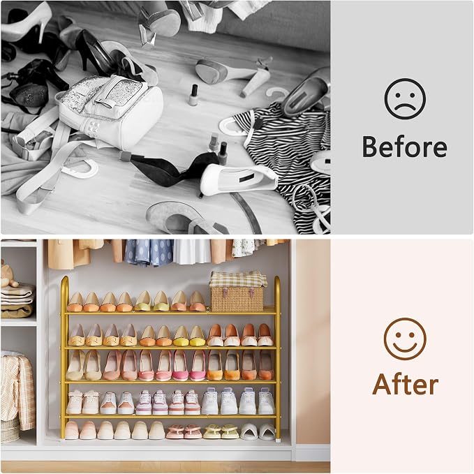 Hoctieon 4 Tier Mesh Style Shoe Rack, Entryway Shoe Shelf, Shoe Storage Organizer, Shoe Rack for Closet, Space Save for Bathroom, Garage, Hallway, Bedroom, Living Room, Gold - Image 8