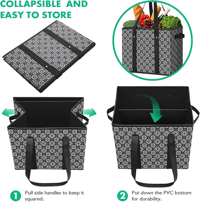 Reusable Grocery Bags 2 Pack, Foldable & Water Resistant Shopping Bags - Image 6