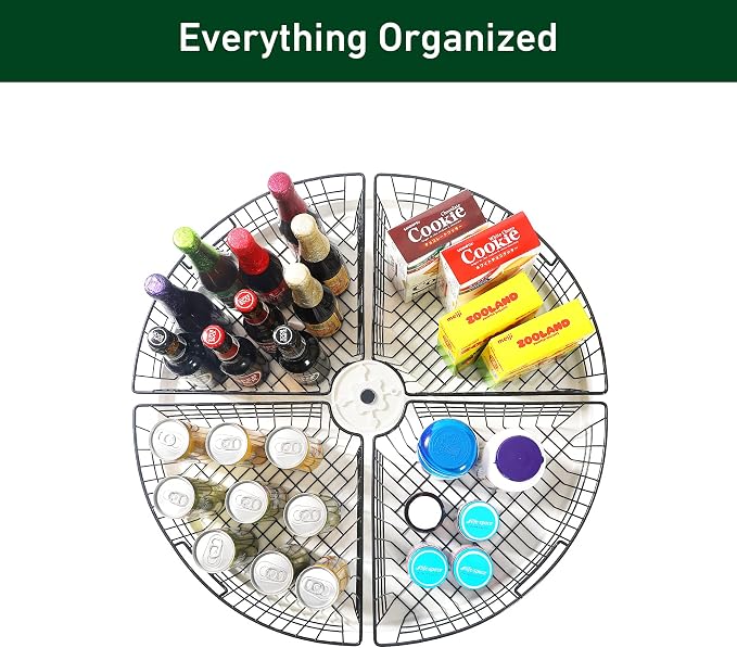 Leeden Lazy Susan Wire Storage Organizer Basket with Handle-Metal Cabinet Storage Bins -Kitchen Cabinet Organizer-1/4 Wedge Can Organizer Black (for 24" Lazy Susan, 4 Pack) - Image 6