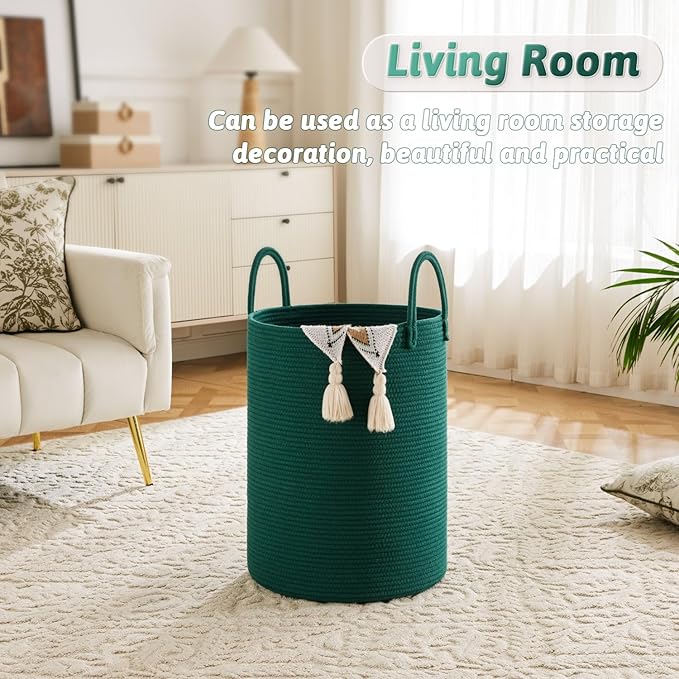 Artfeel Laundry Basket,Woven Cotton Rope Laundry Hamper,60L for Decorative Storage of Dirty Clothes,Toys and Blankets in Bathroom,Baby Room and Living Room - Image 2
