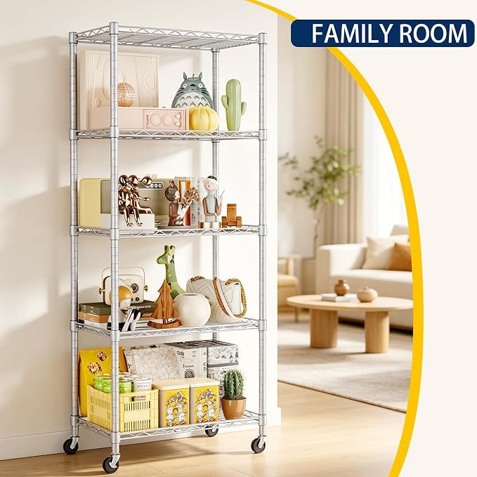 REGILLER 5-Wire Shelving Metal Storage Rack Adjustable Shelves,Standing Storage Shelf Units for Laundry Bathroom Kitchen Pantry Closet(Silver,11.8" D x 21.2" W x 55" H,With Wheels) - Image 4
