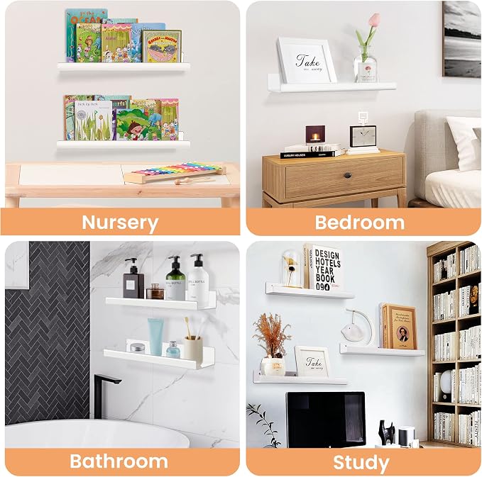 upsimples 4 Pcs 15" Acrylic Shelves for Wall Organize and Display, White - Image 7
