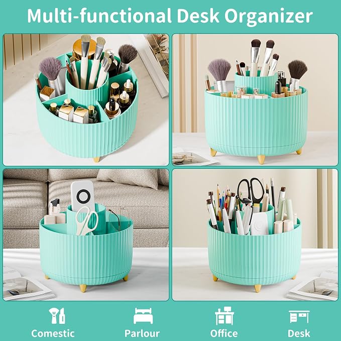 fanado 360° Rotate Makeup Brush Holder Organizer, Makeup Organizers Countertop, Makeup organization and Skincare Storage for Vanity, Desktop, Bathroom (Mint Green) - Image 3