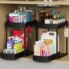 2 Packs Under Sink Pull-Out Storage Organizers, 12.8 Inches, Black by ukeetap