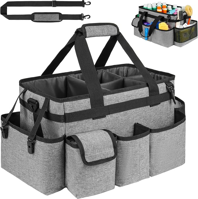 Cleaning Caddy Bag,Large Cleaning Supplies Organizer with Handle for Housekeepers,Gray by ZIOZERTT
