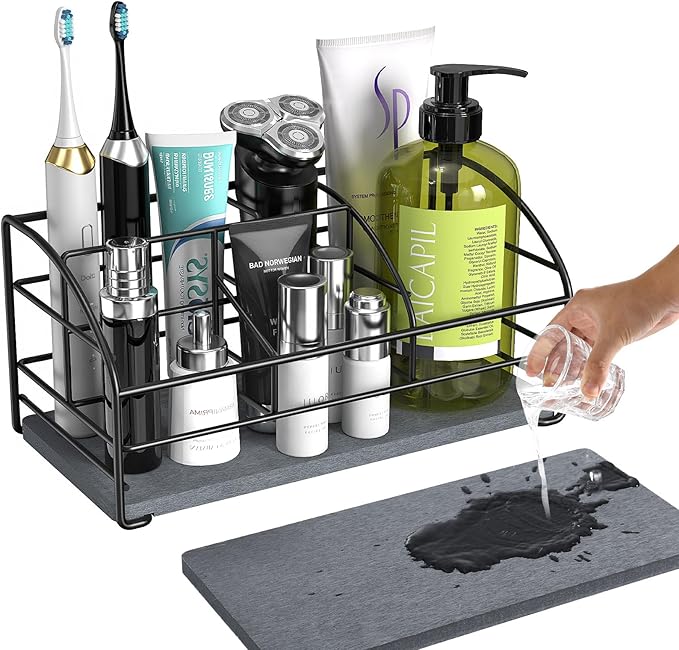 Luxspire 5 Slots Toothbrush Holders with Diatomaceous Earth Tray, Black by Luxspire
