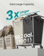 SONGMICS 2-Section Laundry Basket with Wheels, 50.2 Gallons (190 L) Hamper - Image 3