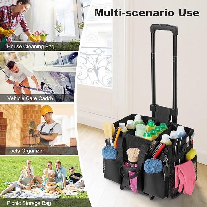 Housolution Rolling Cleaning Caddy Bag with Wheels, Black - Image 4