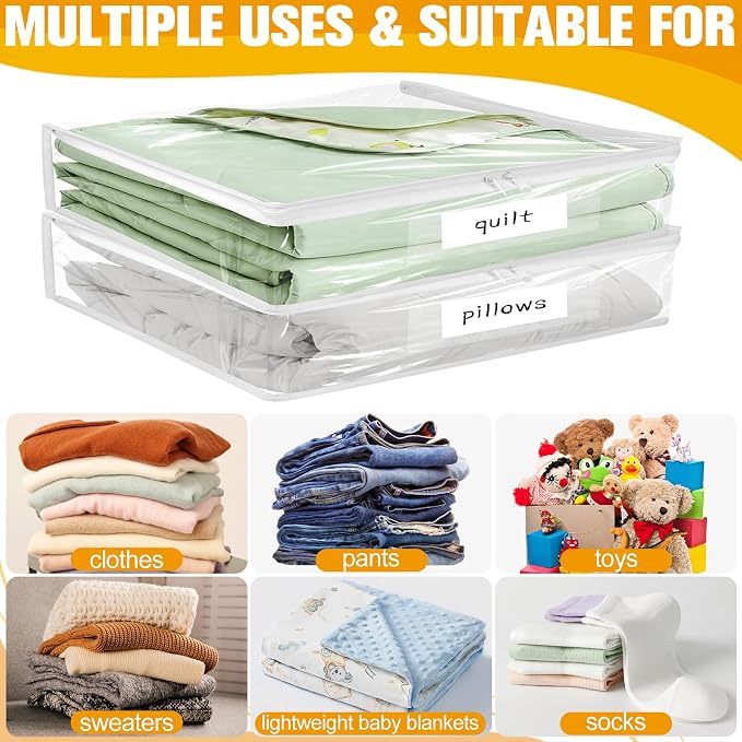 Plastic Storage Bags with Easy-Glide Zipper, Pack of 6, Durable Clear Vinyl Zippered Storage Bags for Clothes Sweaters Comforters Blankets Sheets Bedding (18 x 15 x 4 Inch, Transparent White) - Image 6