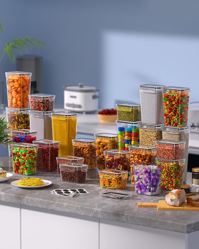 KEMETHY 36 PCS Airtight Food Storage Containers with Lids, Kitchen Pantry Organization and Storage, BPA-Free Plastic Scale Food Canisters for Cereal, Flour, Sugar, Dry Food, Include Labels & Marker - Image 7